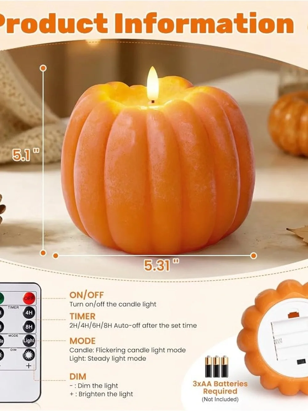 Remote controlled Orange Pumpkin-Shaped Scented Candle - Home Accents